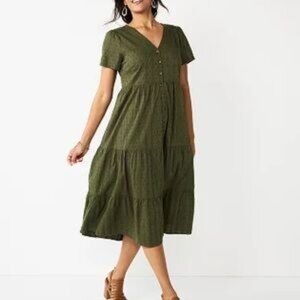 Sonoma Goods For Life Button Front Tiered Midi Dress, Size Small, NWOT